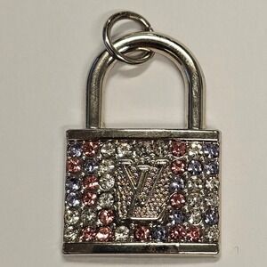 LV Rhinestones Crystal Lock Charm With LV Logo Necklace Charm Pendant
